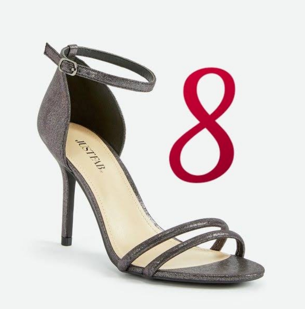 New JustFab brand, heels, shiny silver on black color